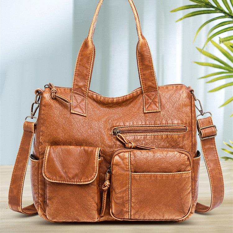 Stylish Retro Minimalism Handbag Women's Casual And Lightweight Washed Leather All-match Shoulder Bag - fadidesign