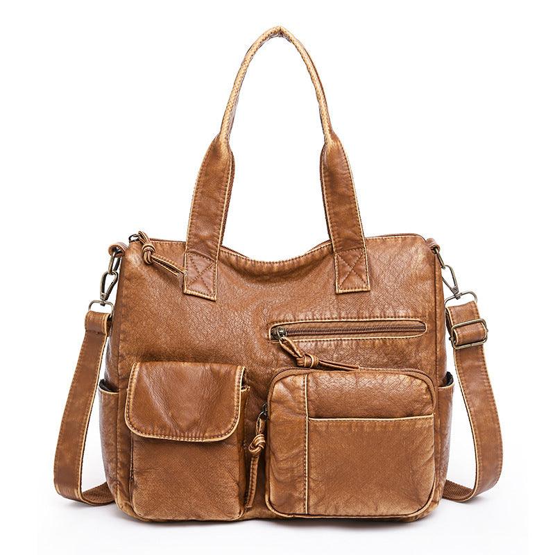 Stylish Retro Minimalism Handbag Women's Casual And Lightweight Washed Leather All-match Shoulder Bag - fadidesign