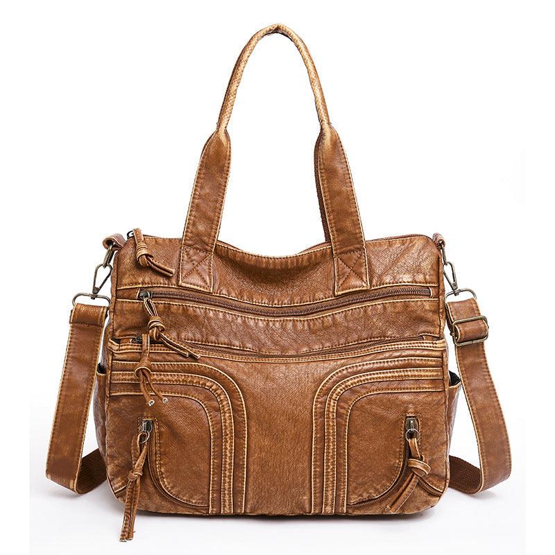 Stylish Retro Minimalism Handbag Women's Casual And Lightweight Washed Leather All-match Shoulder Bag - fadidesign