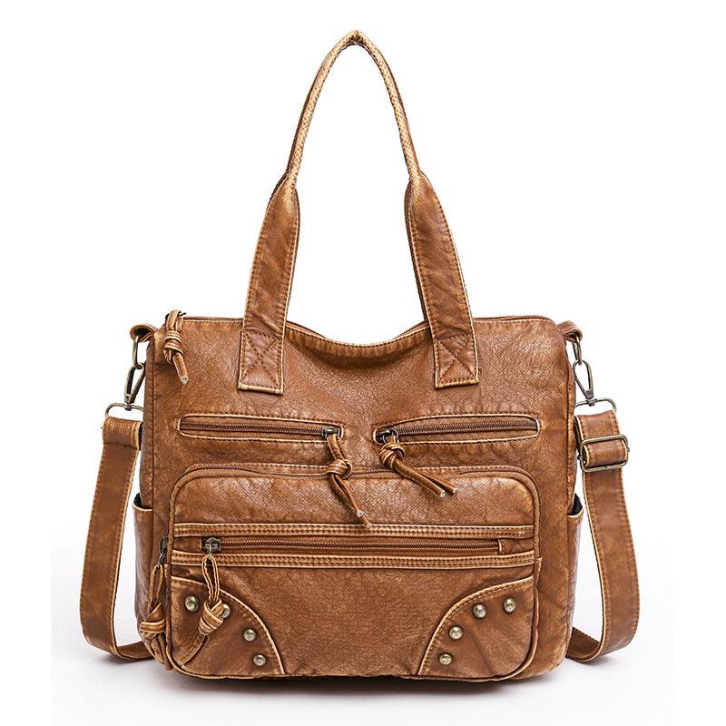 Stylish Retro Minimalism Handbag Women's Casual And Lightweight Washed Leather All-match Shoulder Bag - fadidesign