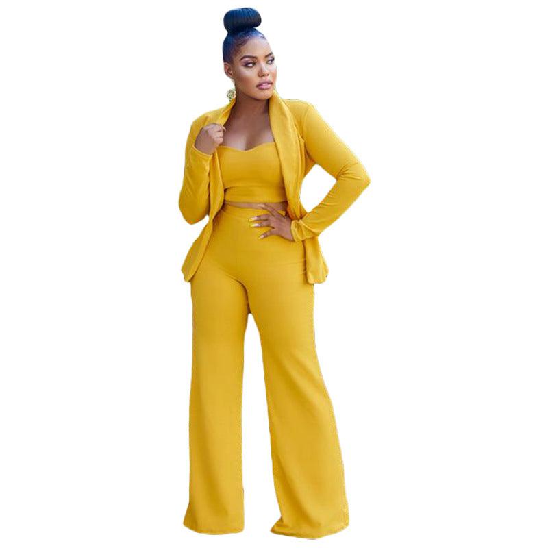 Suit Jacket Vest Wide Leg Pants Three Piece Set - fadidesign