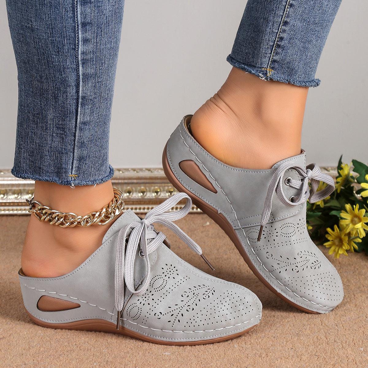 Summer Baotou Lace-up Slippers Outdoor Hollow Out Wedges Slippers For Women Sports Shoes - fadidesign