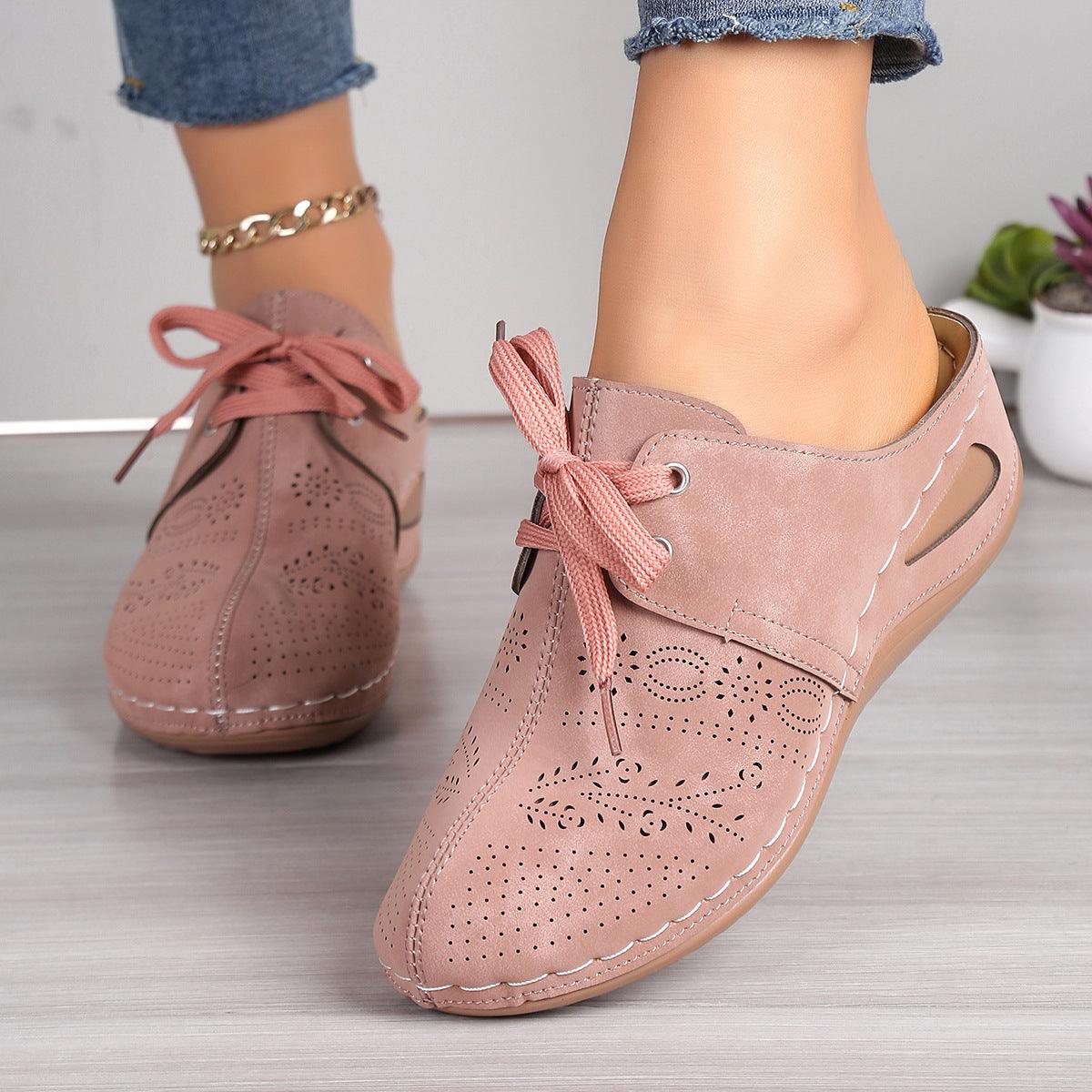 Summer Baotou Lace-up Slippers Outdoor Hollow Out Wedges Slippers For Women Sports Shoes - fadidesign