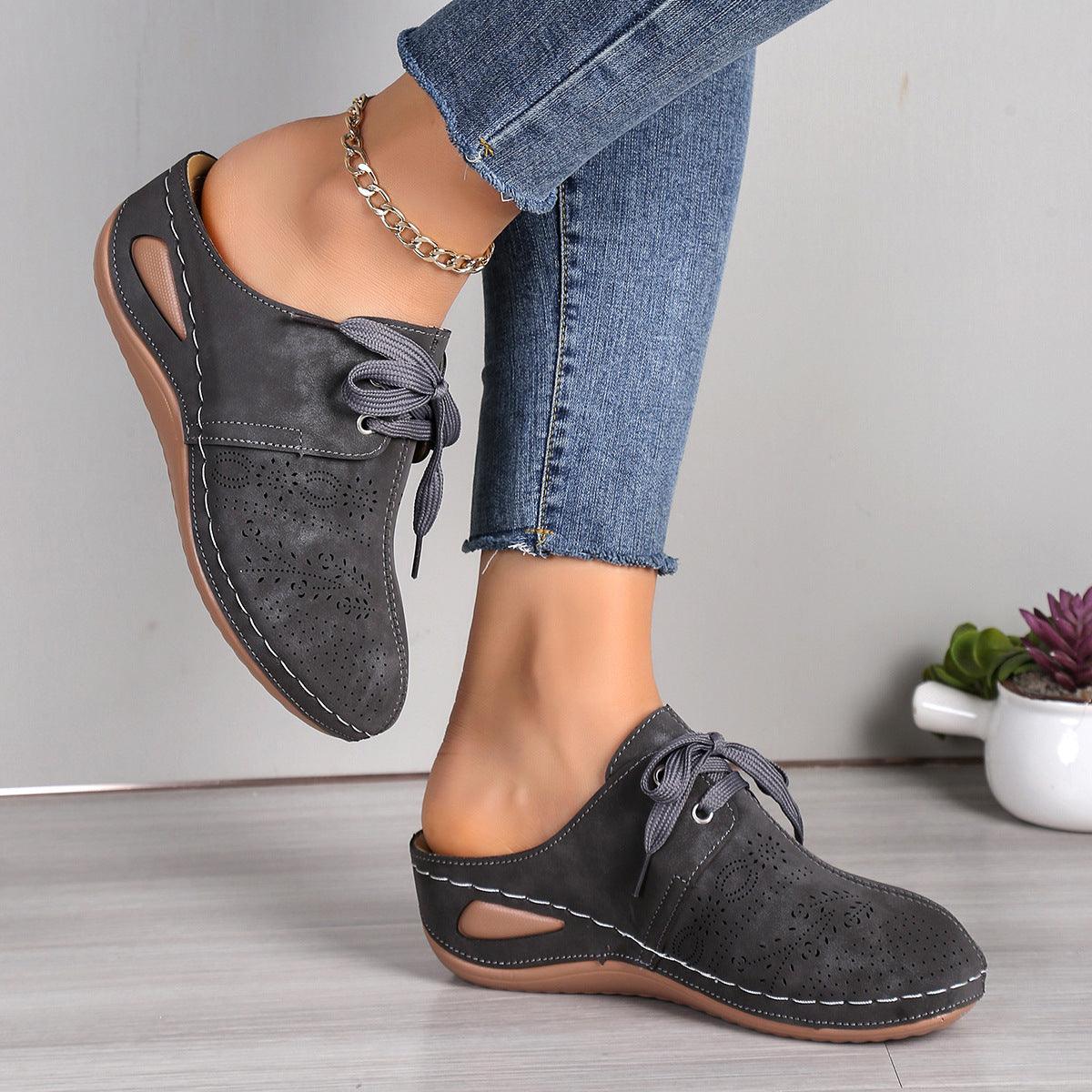 Summer Baotou Lace-up Slippers Outdoor Hollow Out Wedges Slippers For Women Sports Shoes - fadidesign