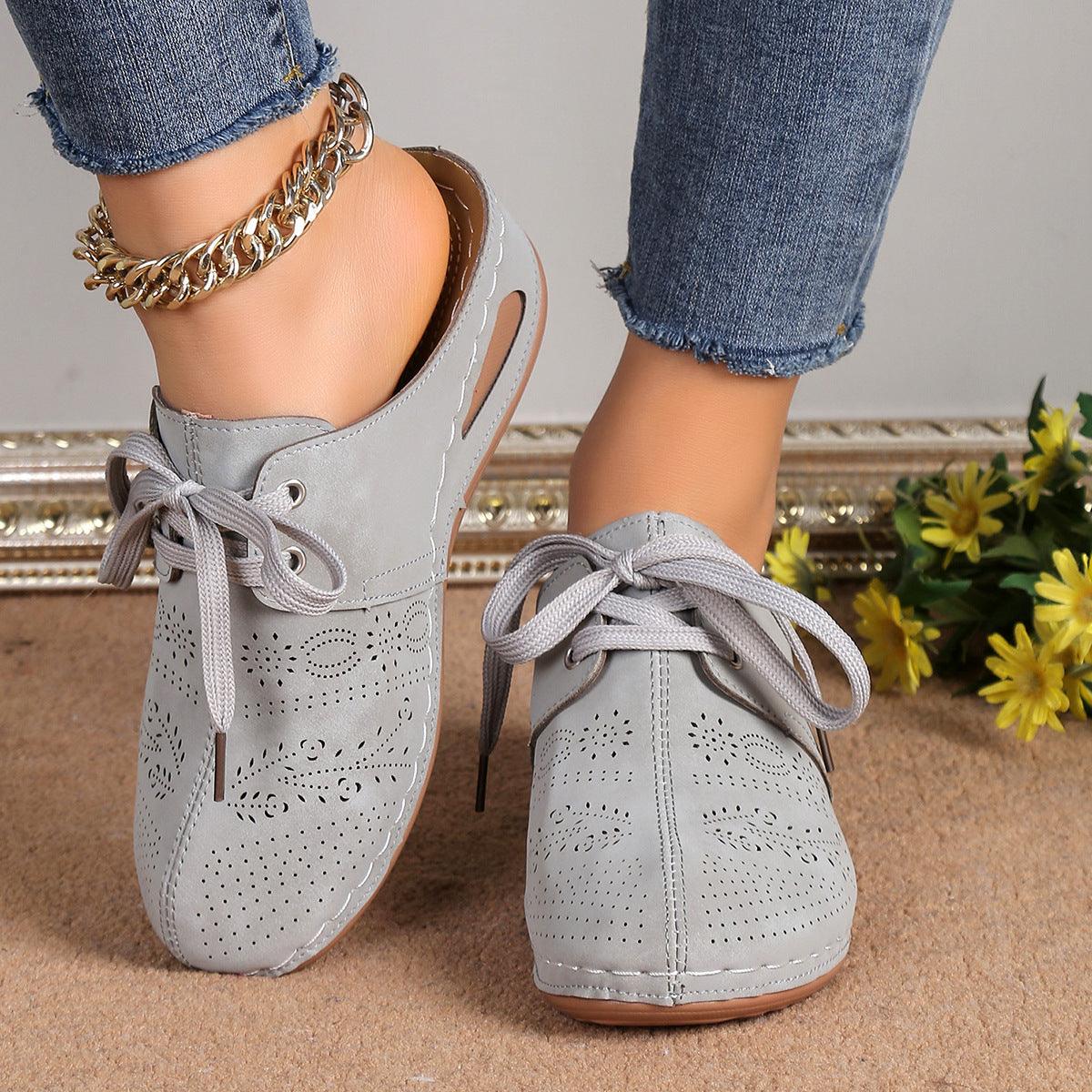 Summer Baotou Lace-up Slippers Outdoor Hollow Out Wedges Slippers For Women Sports Shoes - fadidesign