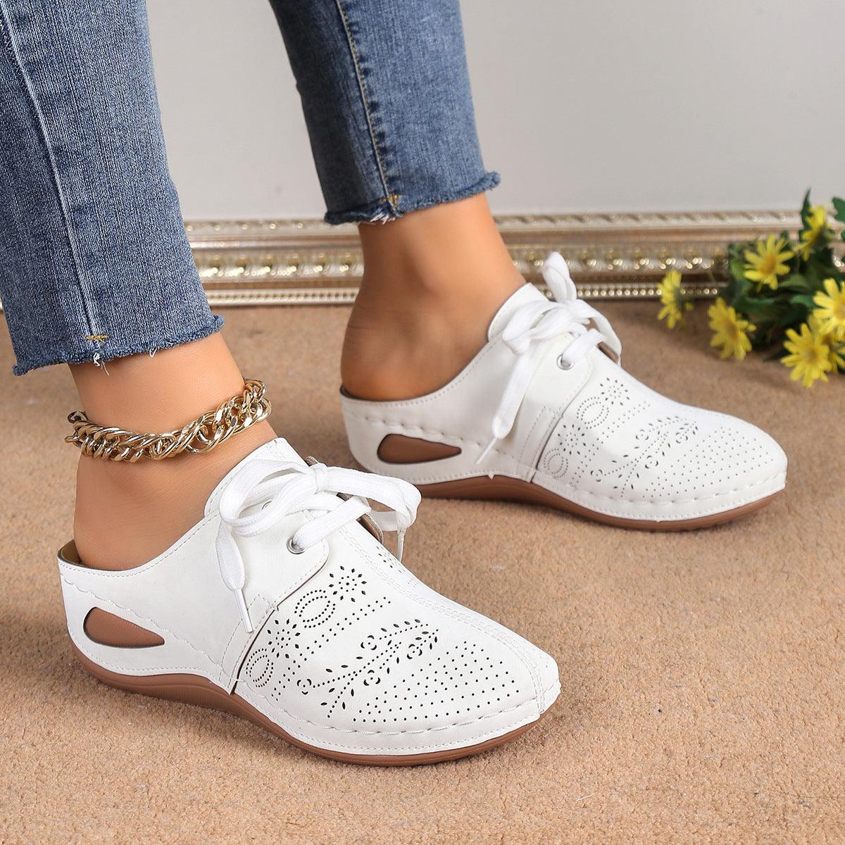 Summer Baotou Lace-up Slippers Outdoor Hollow Out Wedges Slippers For Women Sports Shoes - fadidesign