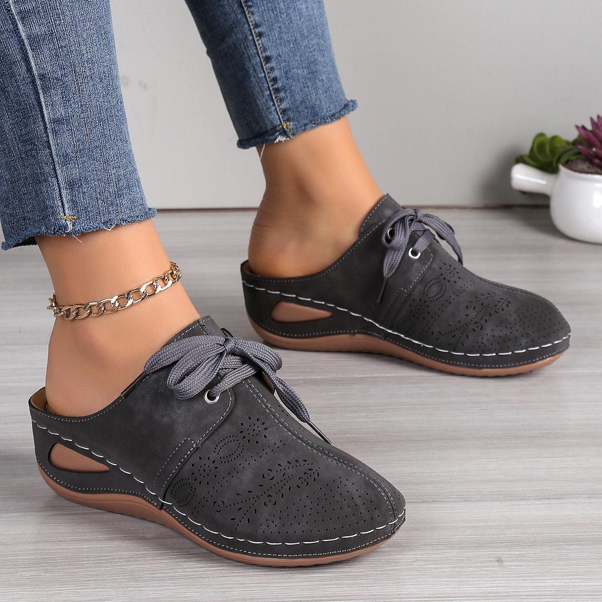 Summer Baotou Lace-up Slippers Outdoor Hollow Out Wedges Slippers For Women Sports Shoes - fadidesign