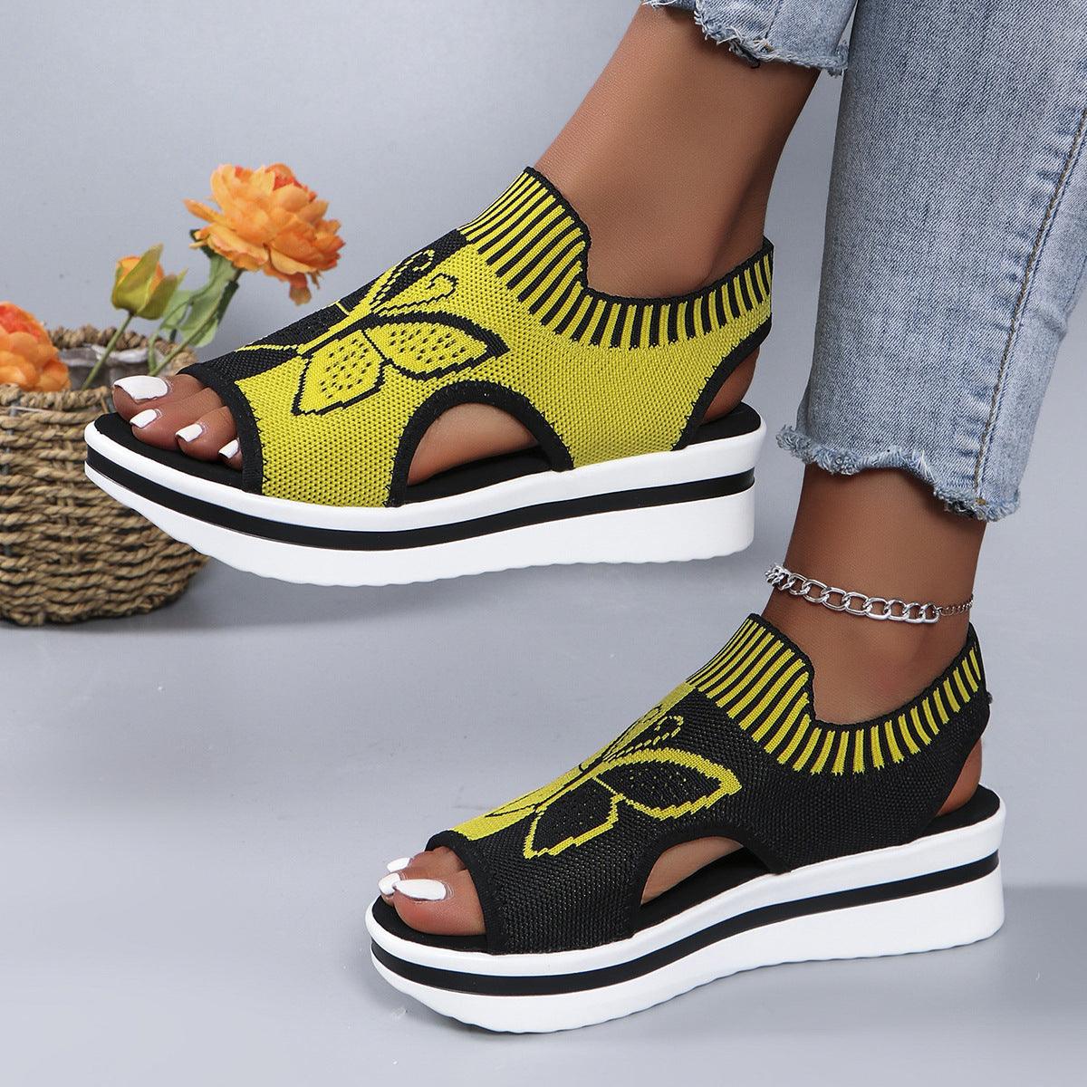 Summer Butterfly Print Sports Sandals Casual Breathable Flying Woven Flat Shoes For Women - fadidesign