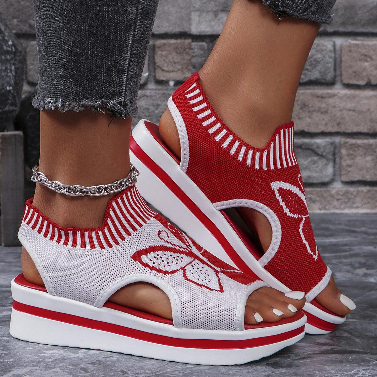 Summer Butterfly Print Sports Sandals Casual Breathable Flying Woven Flat Shoes For Women - fadidesign