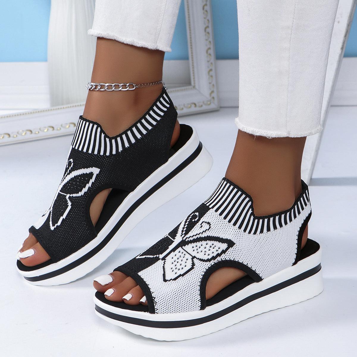 Summer Butterfly Print Sports Sandals Casual Breathable Flying Woven Flat Shoes For Women - fadidesign