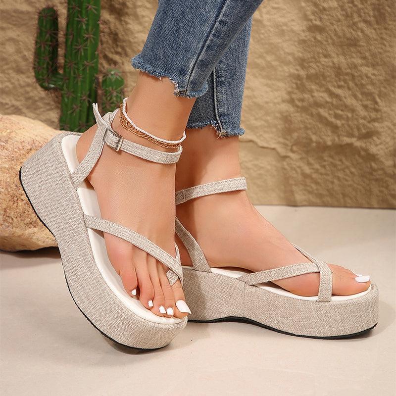 Summer Denim Thong Sandals Fashion Thick-soled Flat Shoes For Women - fadidesign