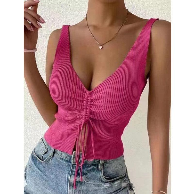 Summer Fashion Drawstring American Hot Girl All-matching Drawstring Vest Top - fadidesign