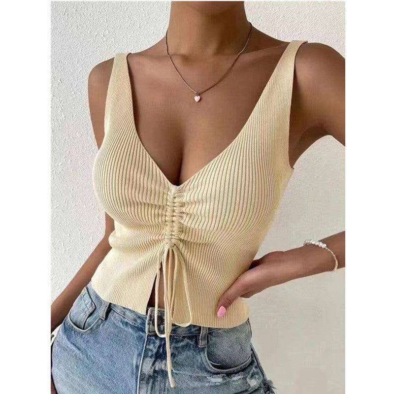 Summer Fashion Drawstring American Hot Girl All-matching Drawstring Vest Top - fadidesign