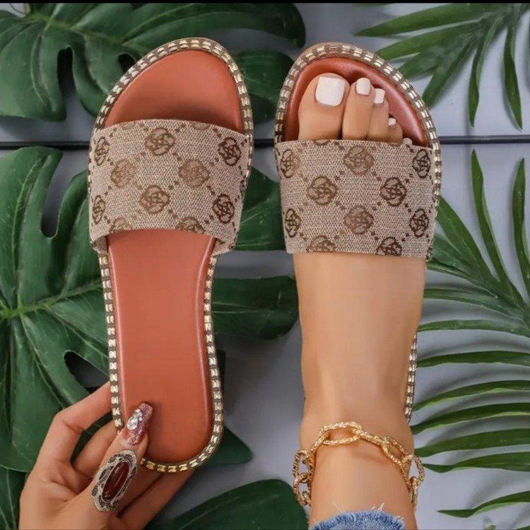 Summer Flower Print Flat Sandals For Women Non-slip Slides Slippers Vacation Casual Beach Shoes - fadidesign