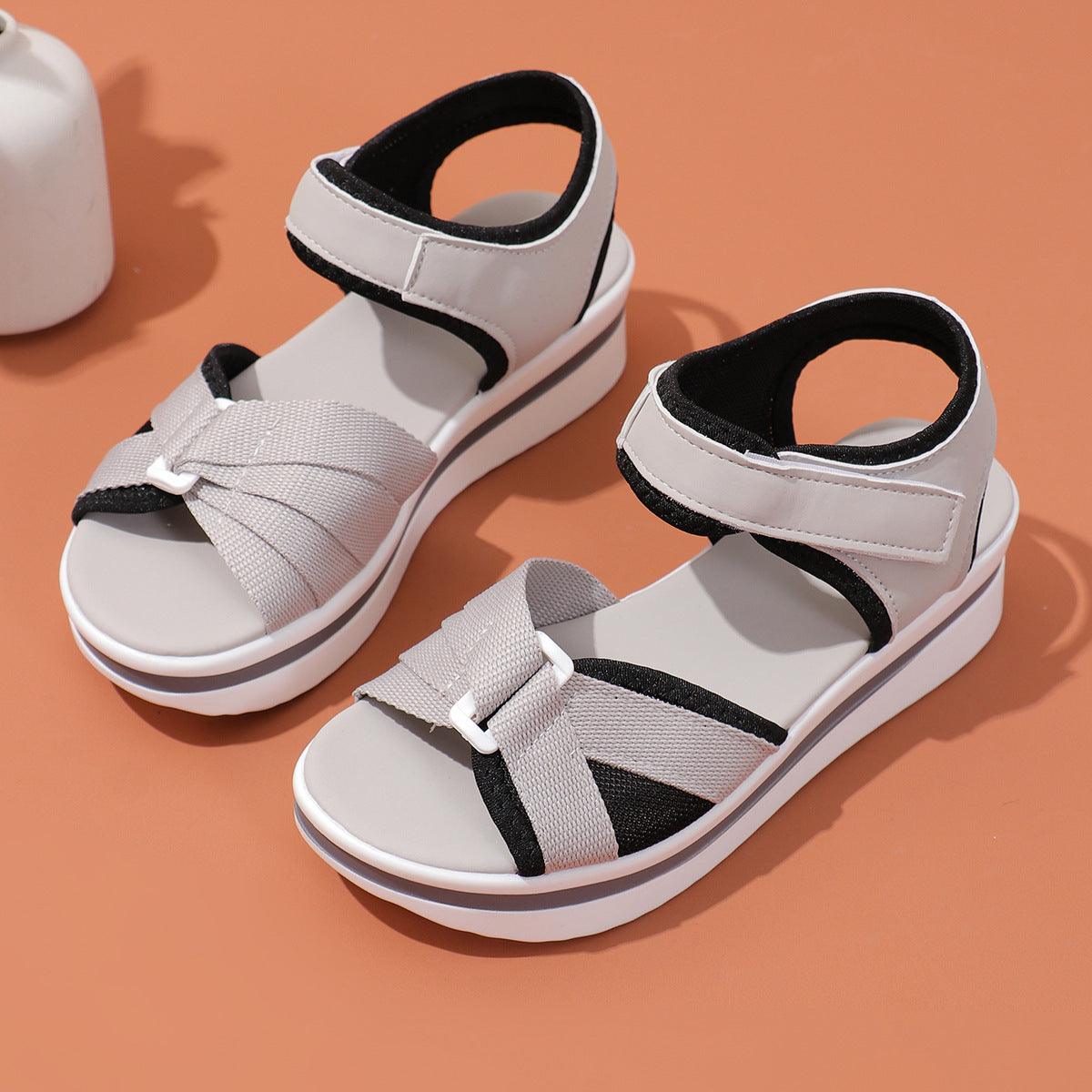 Summer Mesh Cross-strap Sandals With Velcro-design Thick Sole Flats Beach Shoes Women - fadidesign