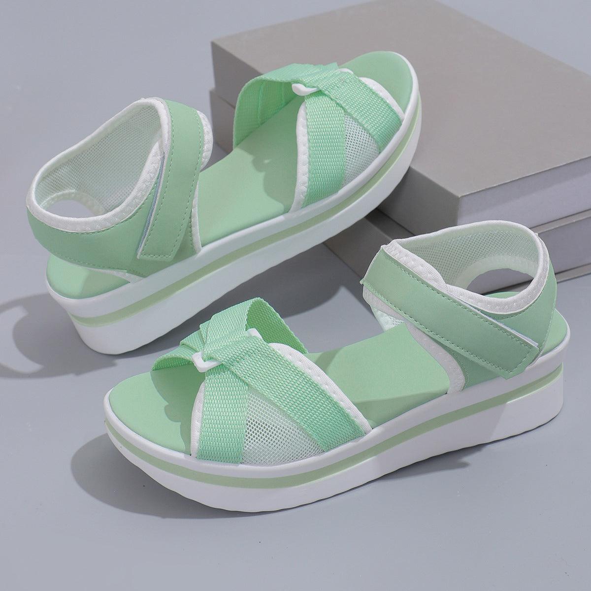 Summer Mesh Cross-strap Sandals With Velcro-design Thick Sole Flats Beach Shoes Women - fadidesign