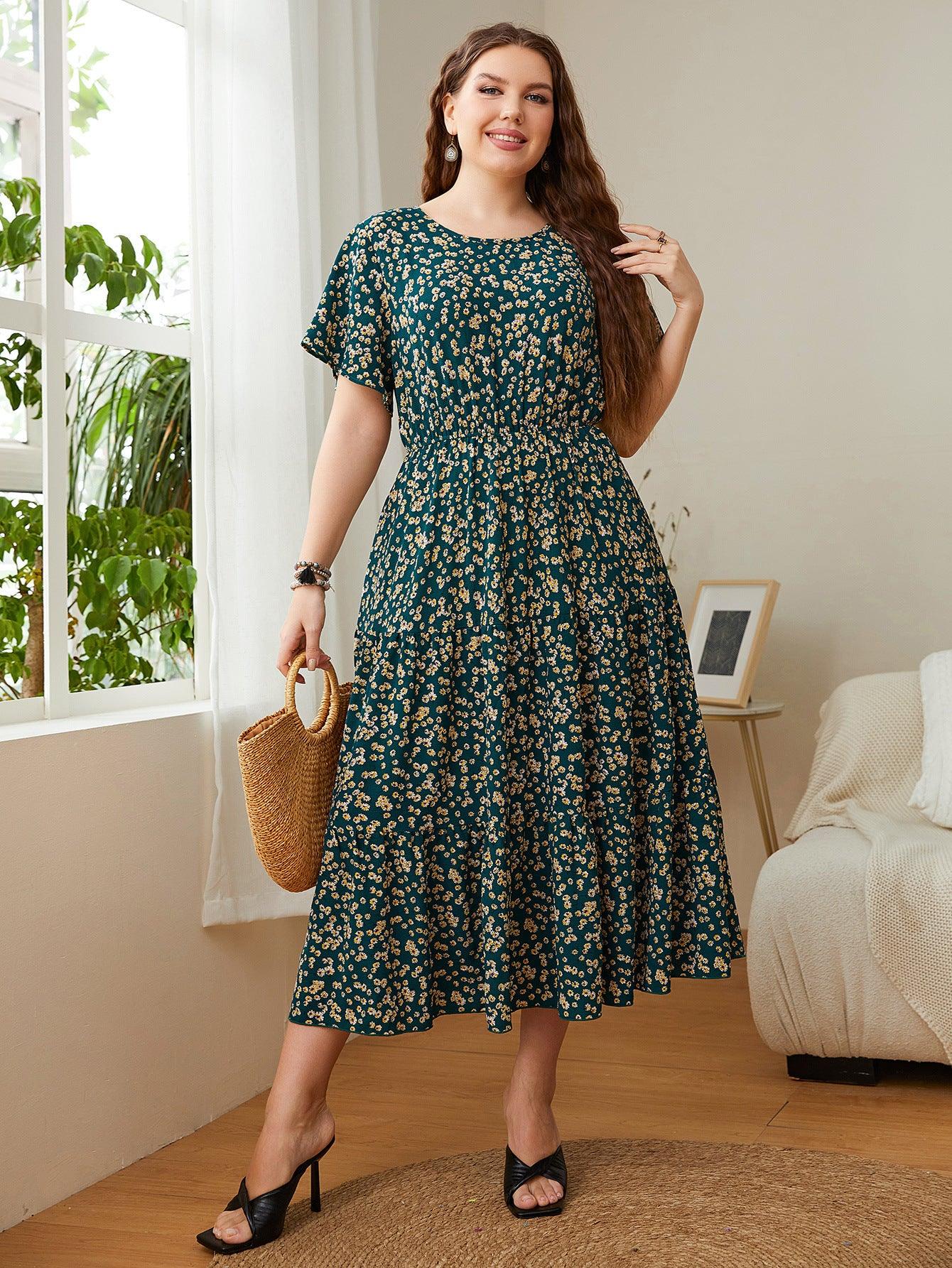 Summer Plus Size Women Floral Printed Dresses - fadidesign