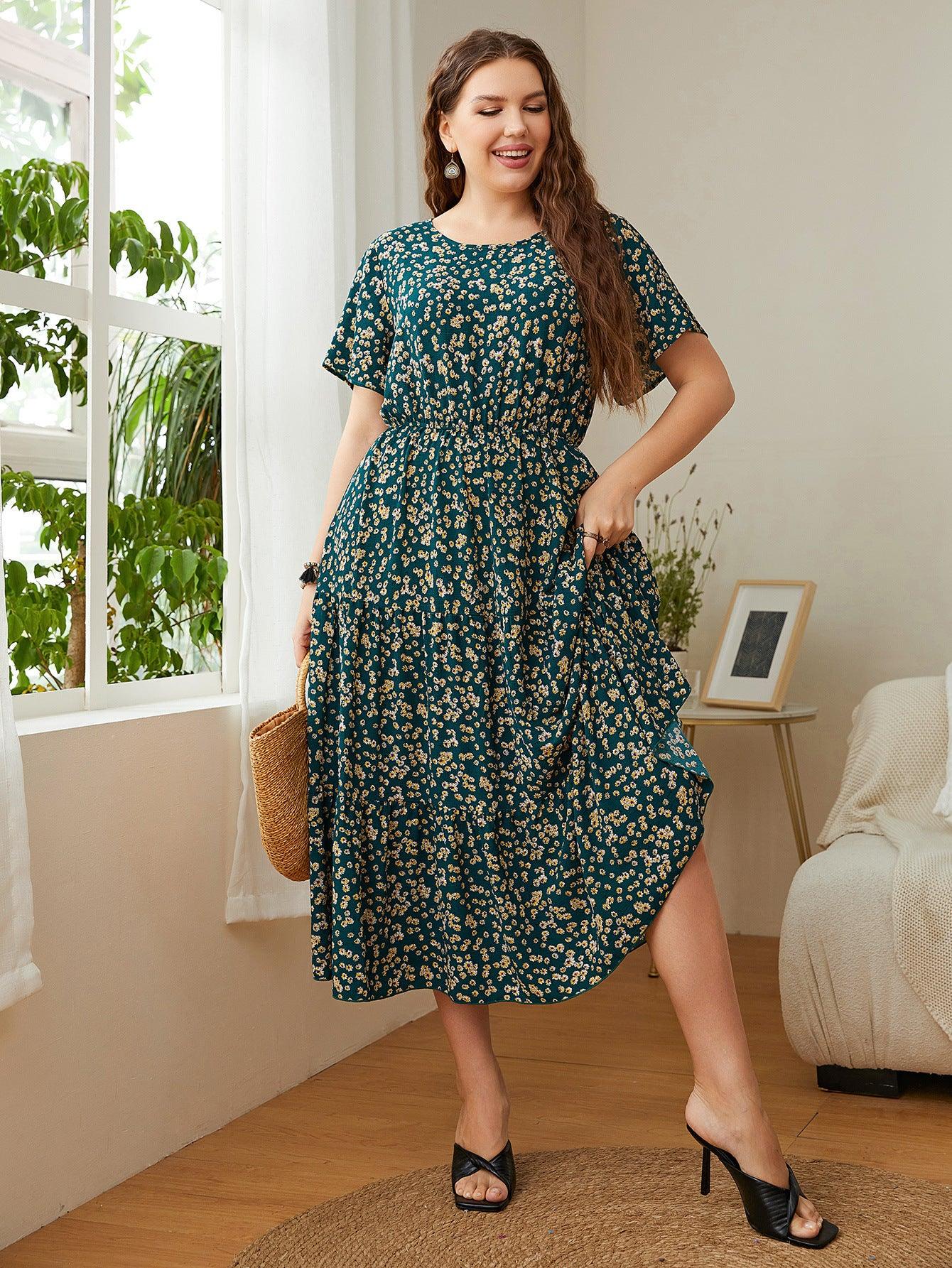 Summer Plus Size Women Floral Printed Dresses - fadidesign