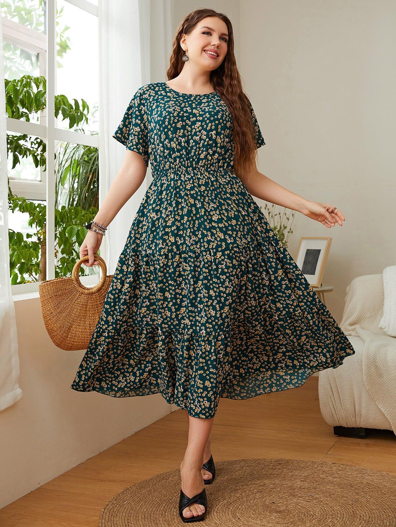 Summer Plus Size Women Floral Printed Dresses - fadidesign