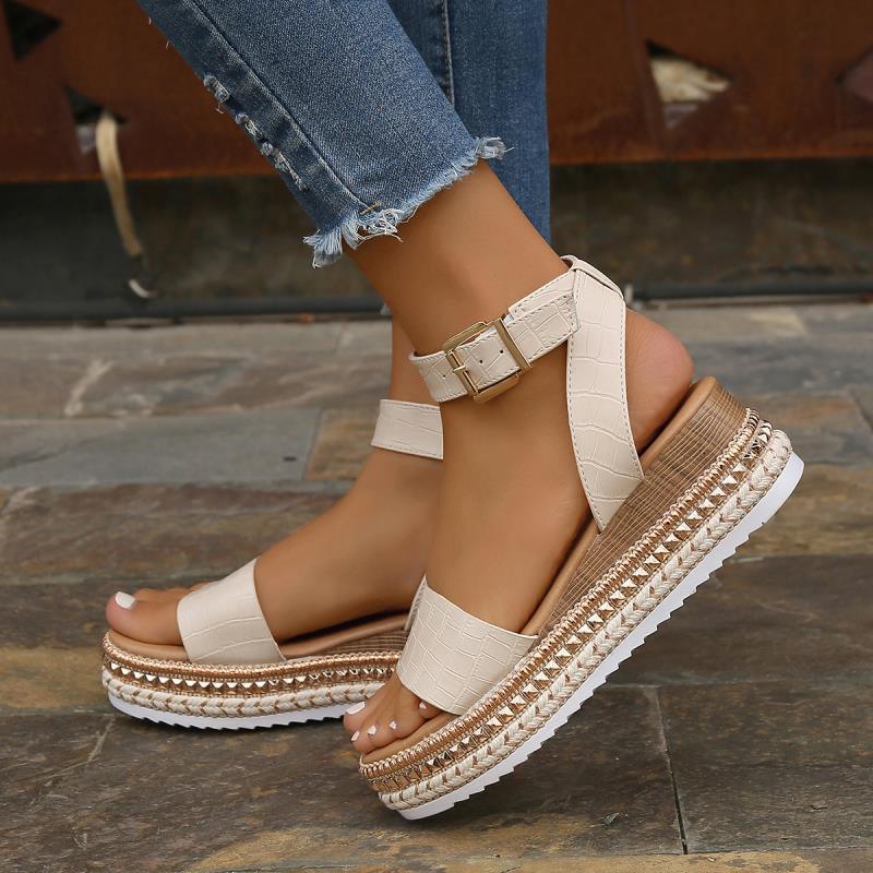 Summer Sandals Buckle Strap Hemp Wedges Platform Peep Toe Shoes Women - fadidesign