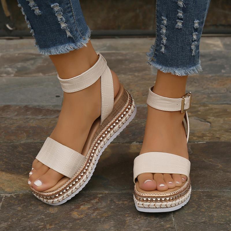 Summer Sandals Buckle Strap Hemp Wedges Platform Peep Toe Shoes Women - fadidesign