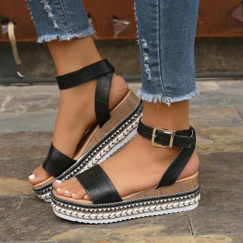 Summer Sandals Buckle Strap Hemp Wedges Platform Peep Toe Shoes Women - fadidesign