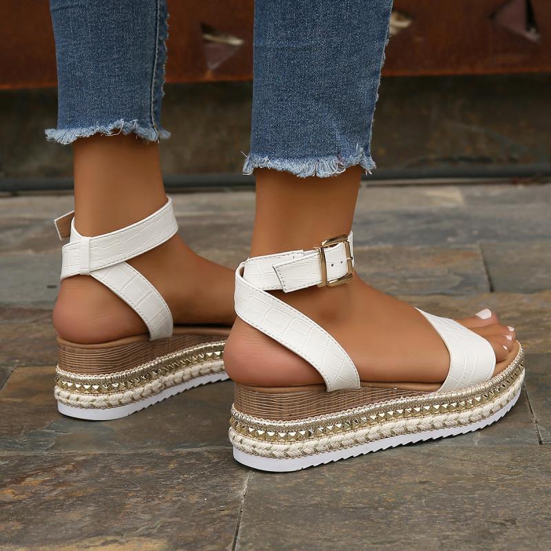 Summer Sandals Buckle Strap Hemp Wedges Platform Peep Toe Shoes Women - fadidesign