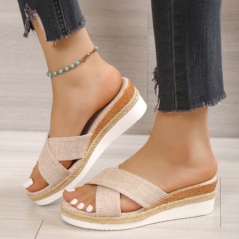 Summer Shoes Women Hemp Wedge Sandals Platform Slippers - fadidesign