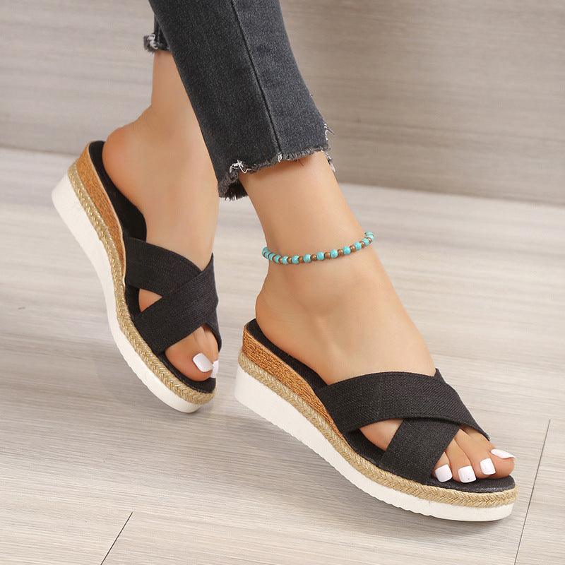 Summer Shoes Women Hemp Wedge Sandals Platform Slippers - fadidesign