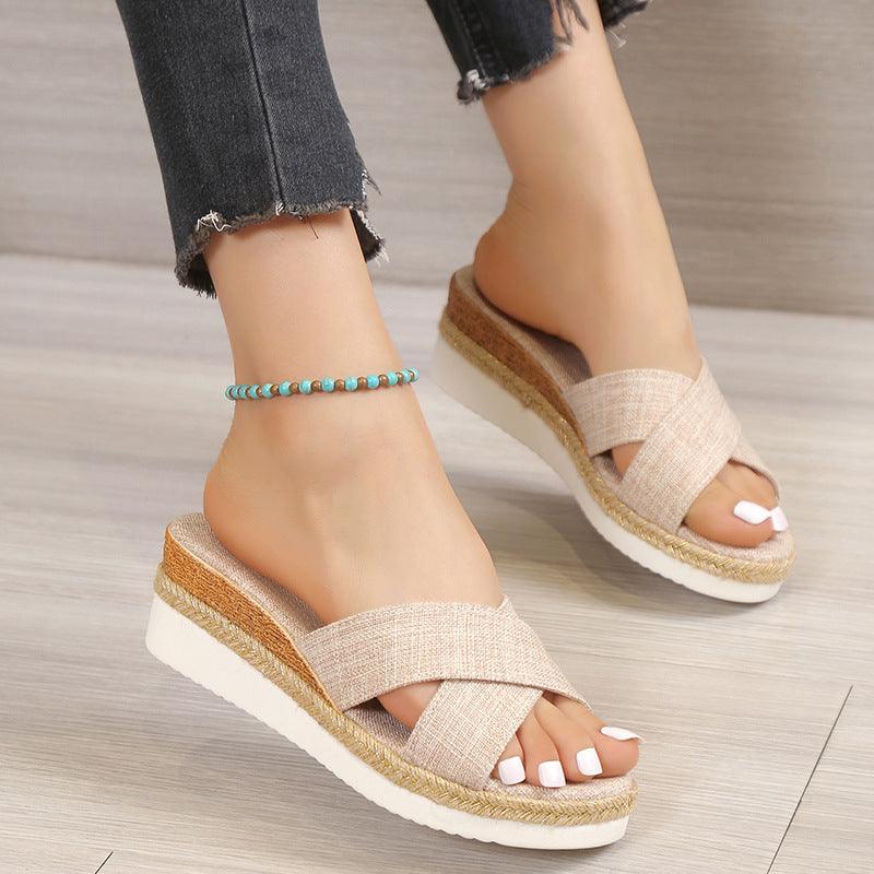 Summer Shoes Women Hemp Wedge Sandals Platform Slippers - fadidesign