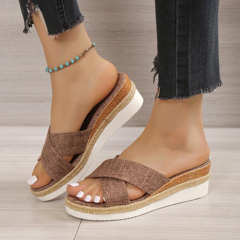 Summer Shoes Women Hemp Wedge Sandals Platform Slippers - fadidesign