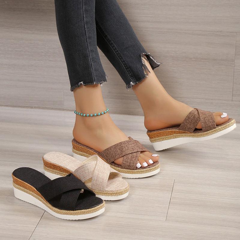 Summer Shoes Women Hemp Wedge Sandals Platform Slippers - fadidesign