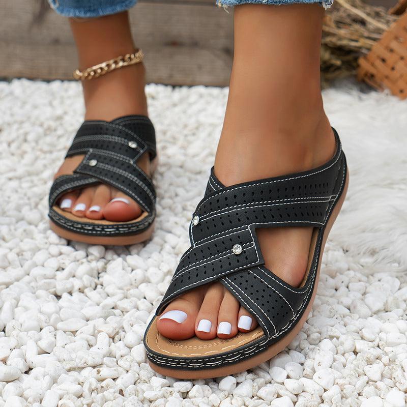 Summer Slippers Women Low Heels Wedges Sandals Non Slip Beach Shoes - fadidesign