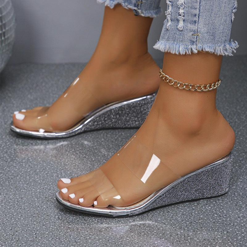 Summer Transparent Wedges Sandals Outdoor Fashion High Heel Slippers Thick Bottom Fish Mouth Shoes For Women - fadidesign