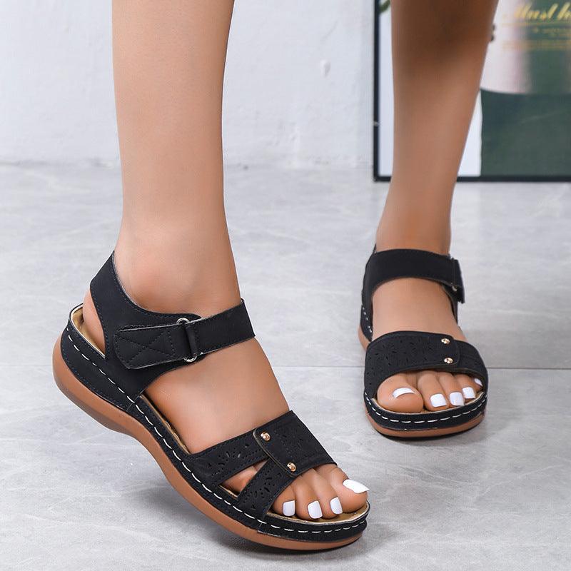 Summer Wedges Roman Sandals For Women Casual Hollow Velcro-design Beach Shoes - fadidesign