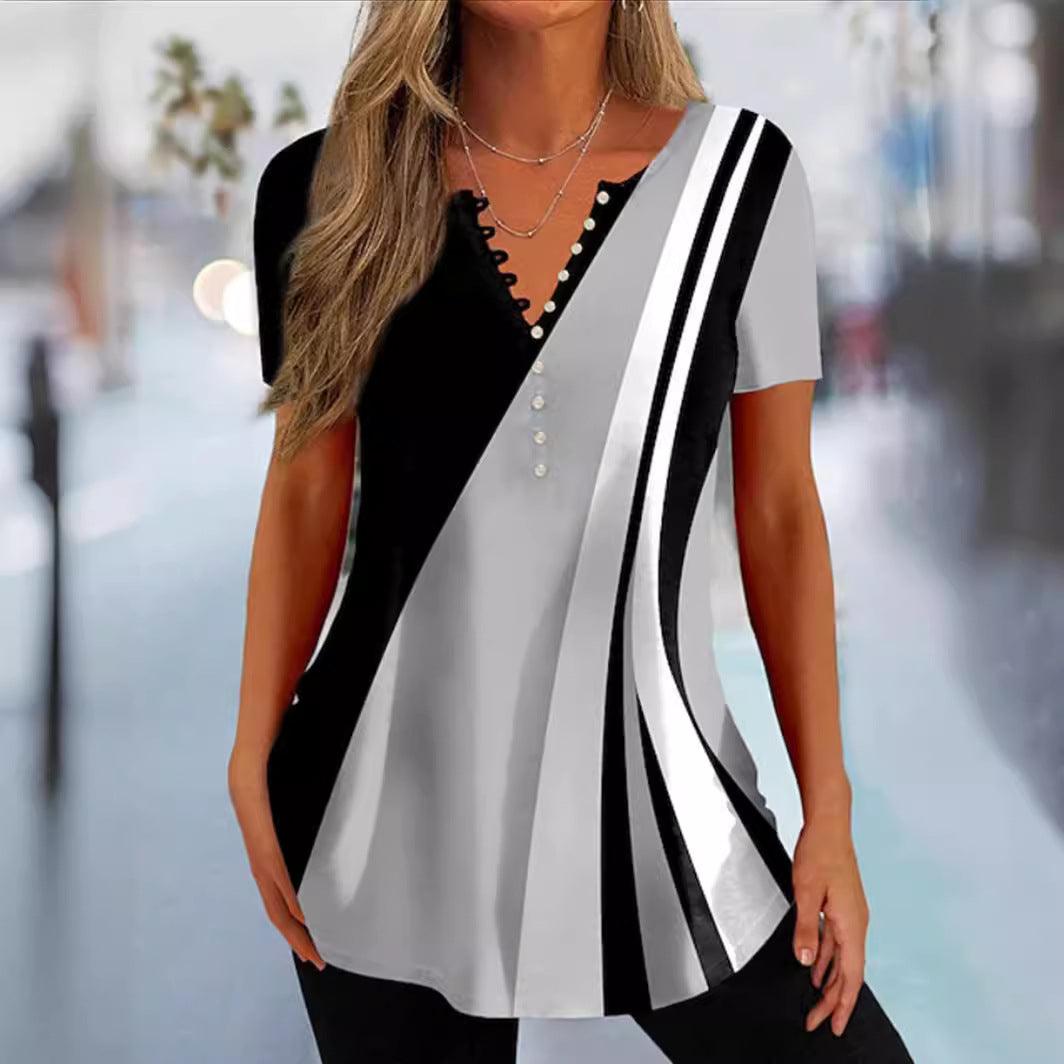 Summer Women's Button Geometric Print Casual Top - fadidesign