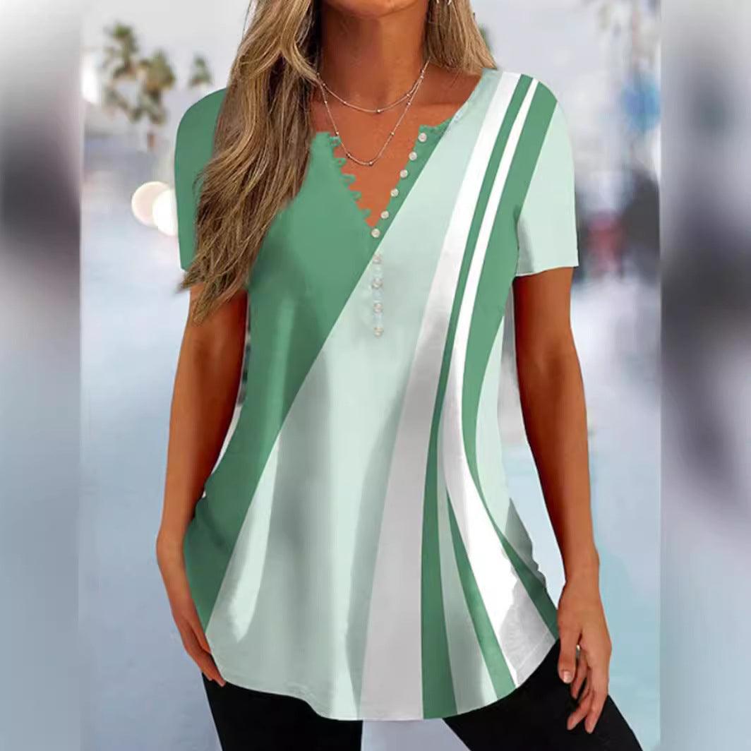 Summer Women's Button Geometric Print Casual Top - fadidesign