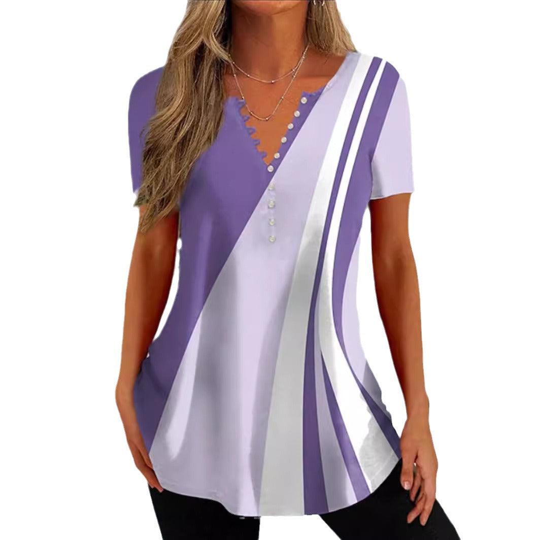 Summer Women's Button Geometric Print Casual Top - fadidesign