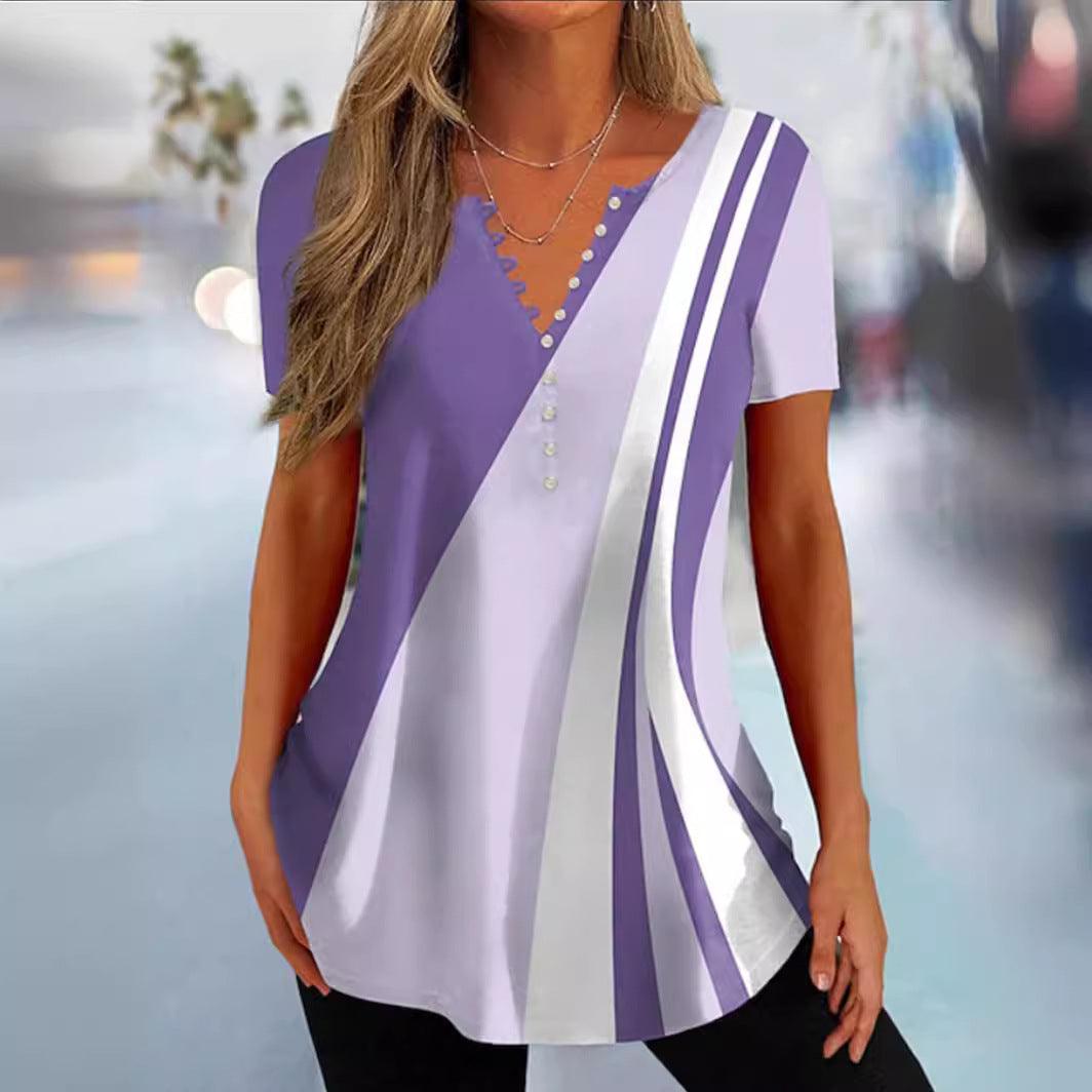 Summer Women's Button Geometric Print Casual Top - fadidesign