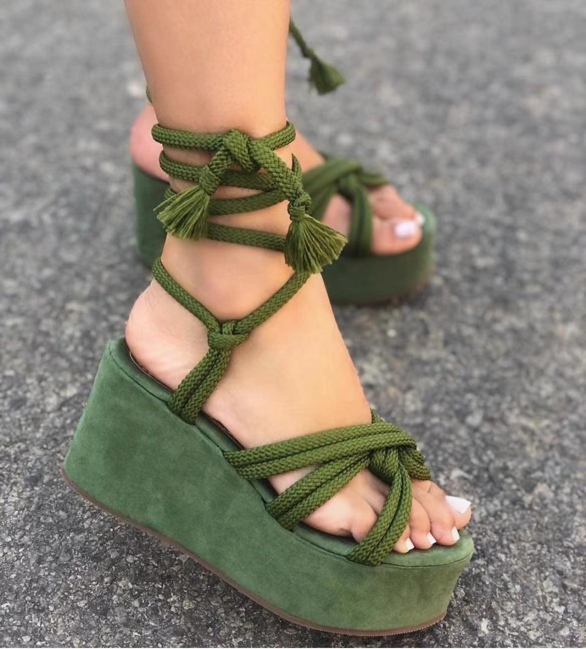 Summer Women Wedges Shoes High Heel Strappy Sandals - fadidesign