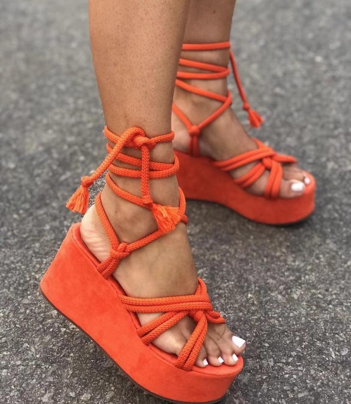 Summer Women Wedges Shoes High Heel Strappy Sandals - fadidesign