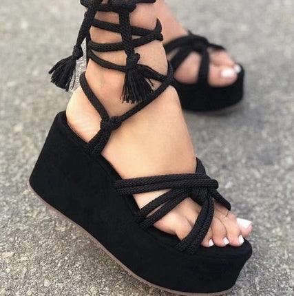 Summer Women Wedges Shoes High Heel Strappy Sandals - fadidesign