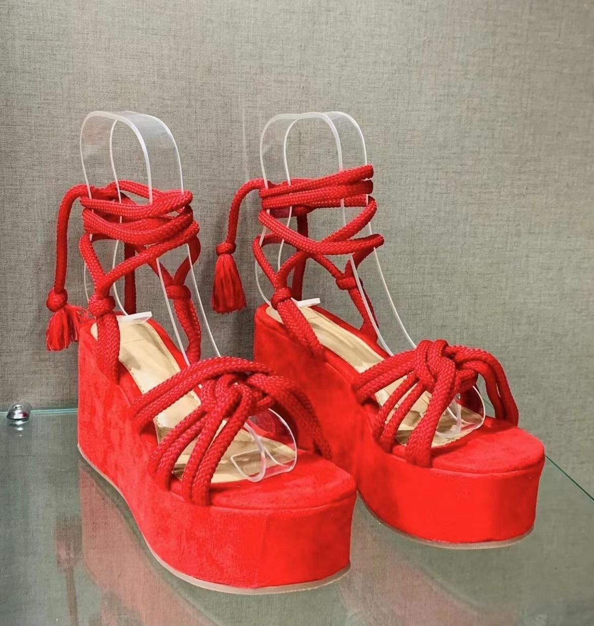 Summer Women Wedges Shoes High Heel Strappy Sandals - fadidesign