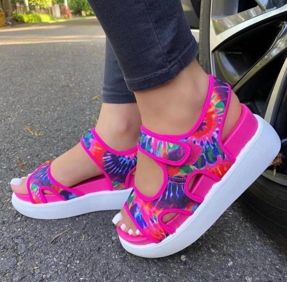 Thick-soled Sports Sandals Summer Fashion Print Velcro Sandals Women Shoes - fadidesign