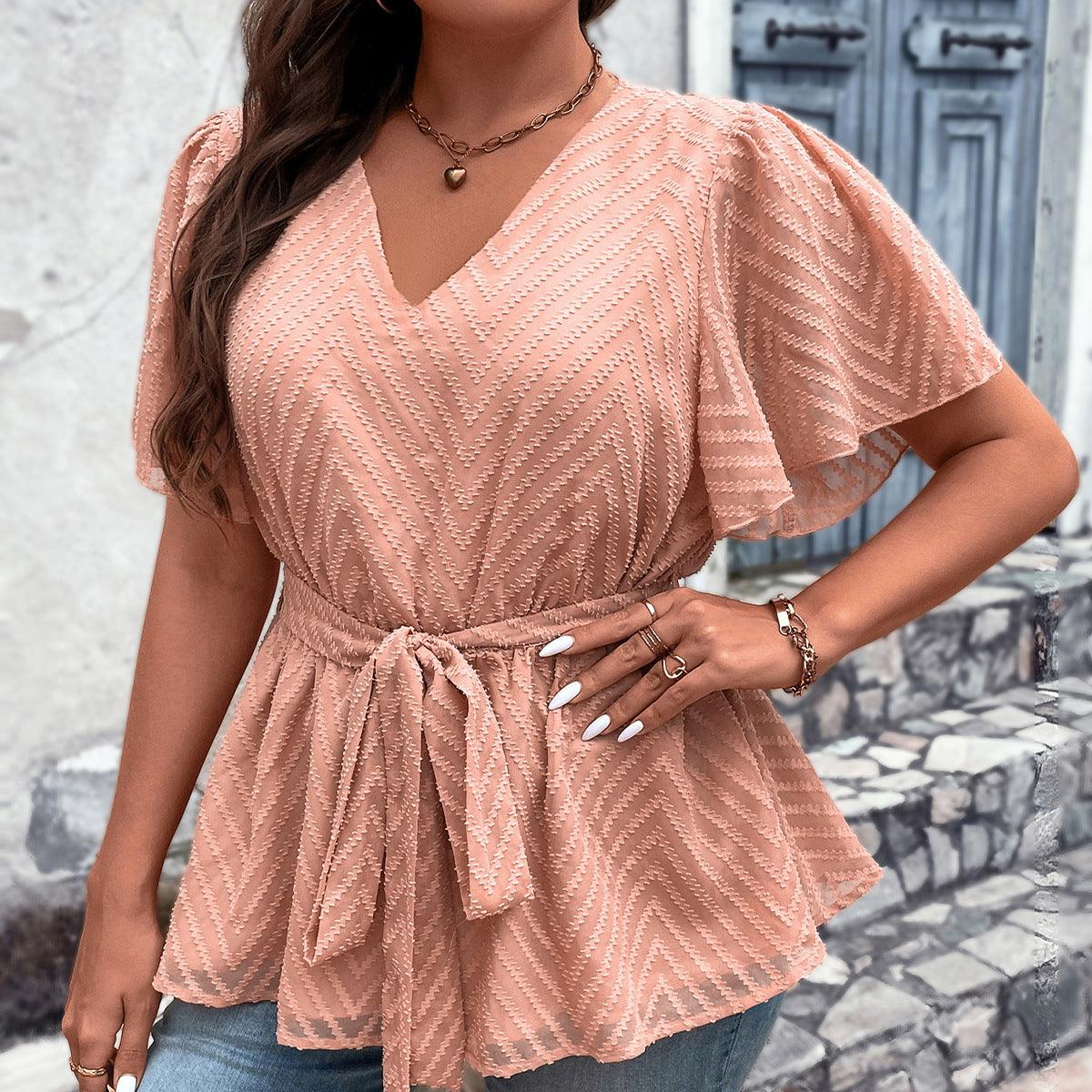 Thin Loose-fitting Plus Size V-neck Top - fadidesign