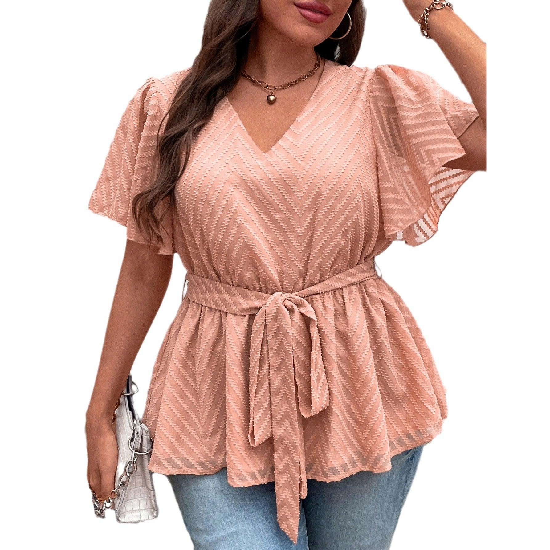 Thin Loose-fitting Plus Size V-neck Top - fadidesign