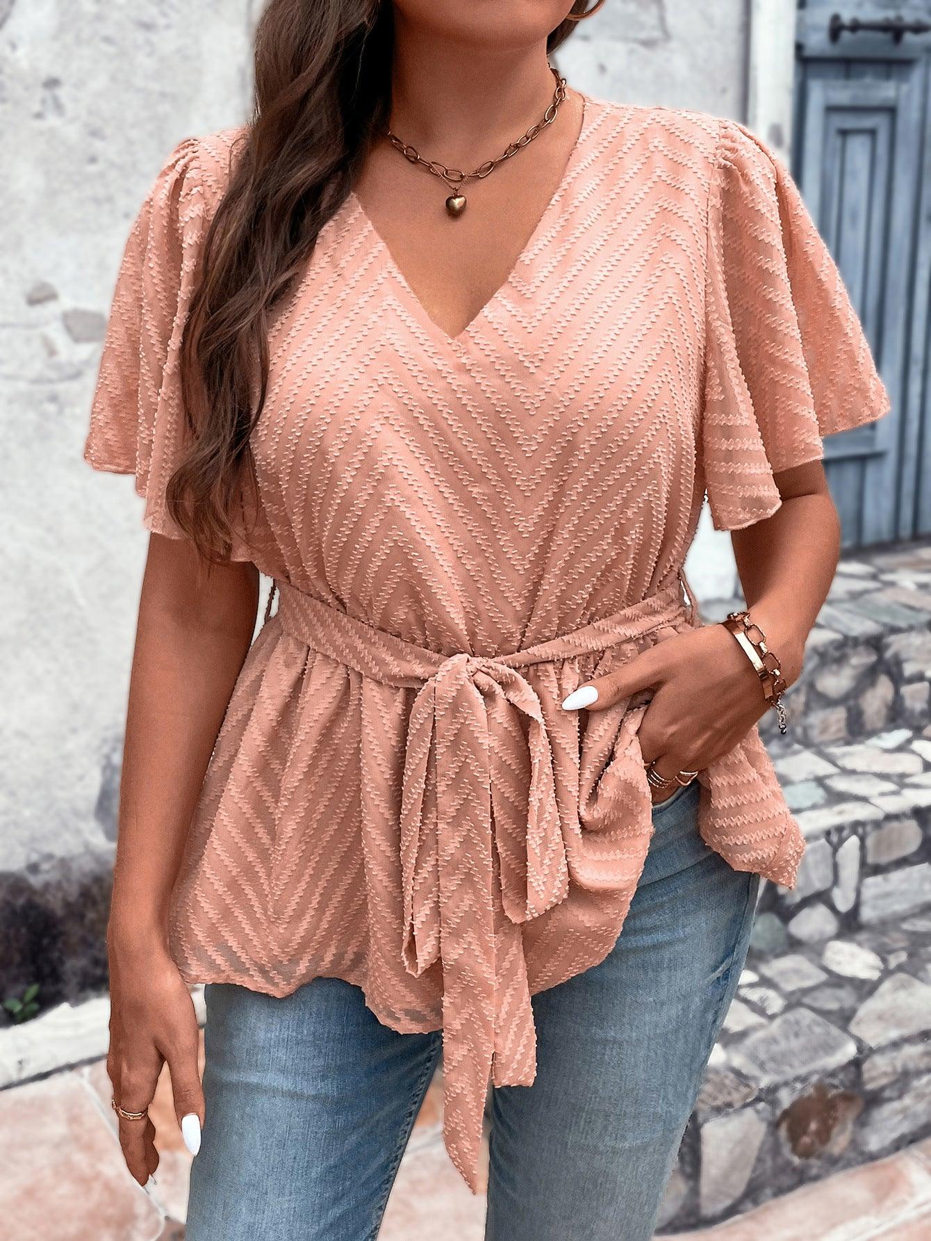 Thin Loose-fitting Plus Size V-neck Top - fadidesign