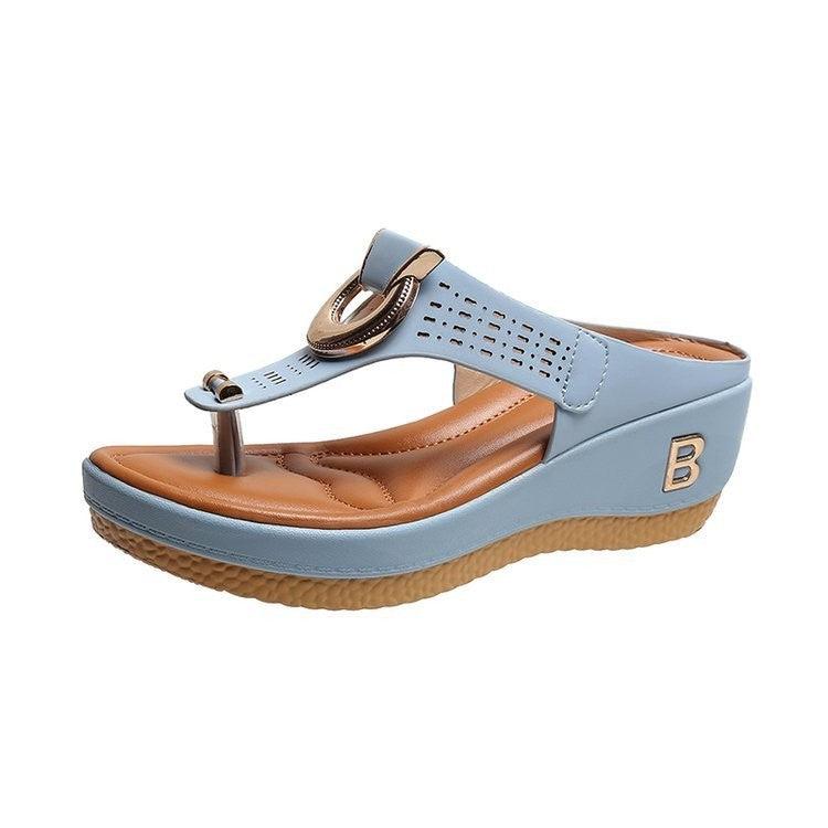 Thong Sandals Women High Heel Wedges Shoes Flip Flops Metal Decorative Slides Slippers - fadidesign