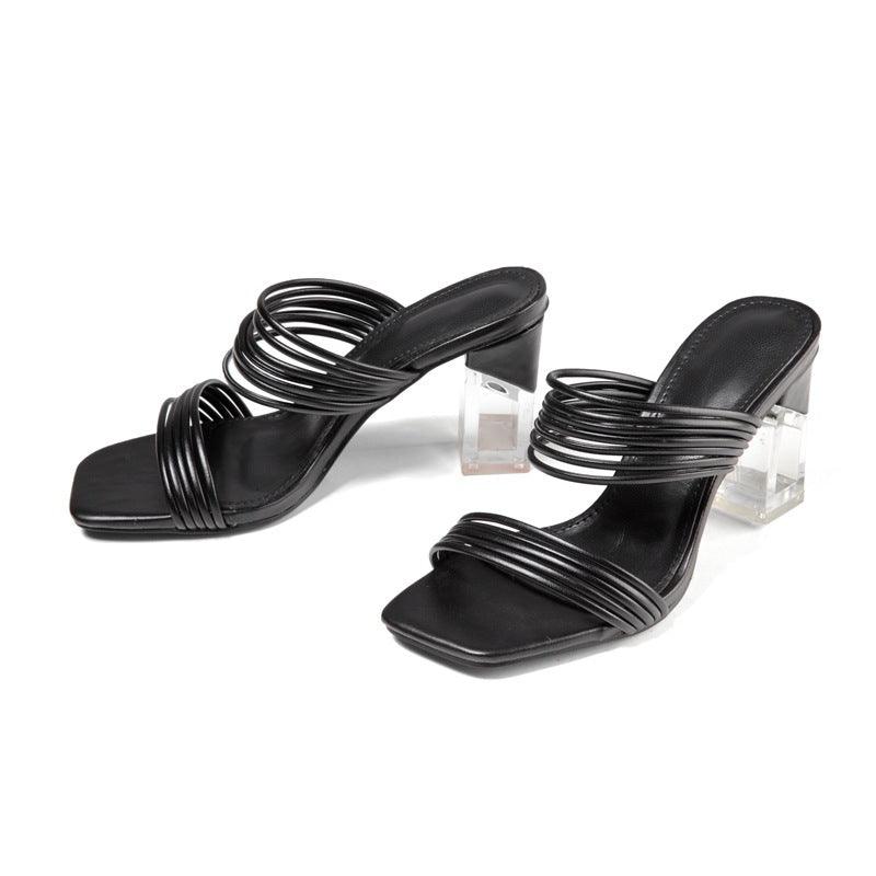 Transparent Crystal Heel Sandals Plus Size Slippers Women - fadidesign