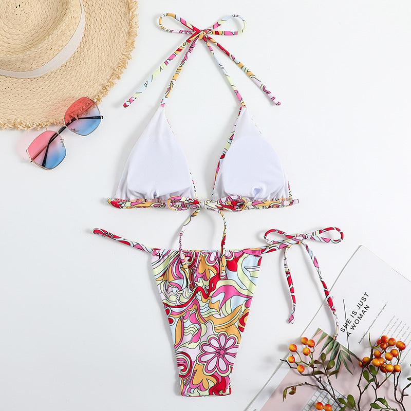 Triangle Printed Bikini For Women With Separate System And Hanging Neck Swimsuit - fadidesign